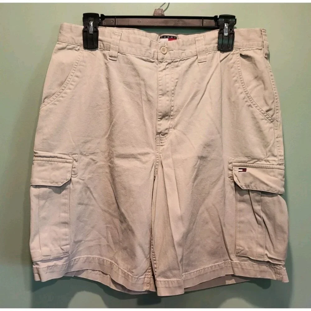 Vtg Tommy Hilfiger Beige Cargo Shorts Sz 38